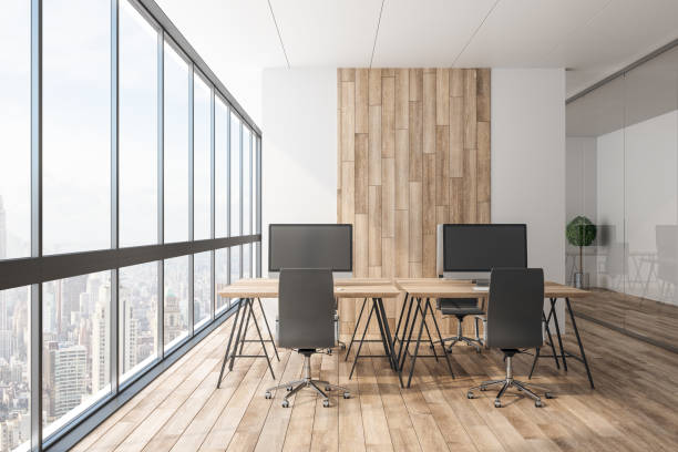 istock Clean wooden coworking office 1131342562