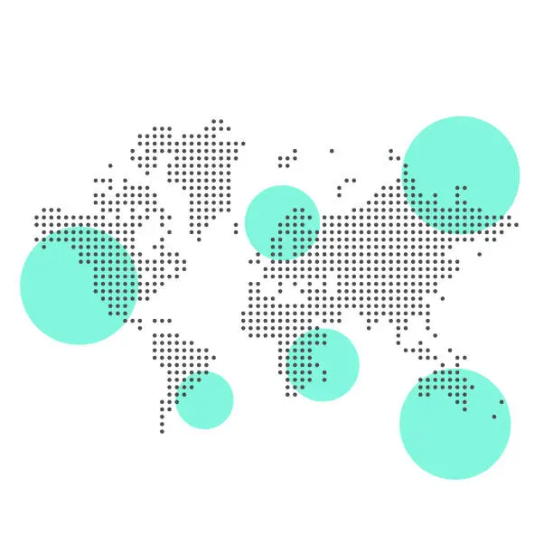 Vector illustration of World map pixelated and areas highlights