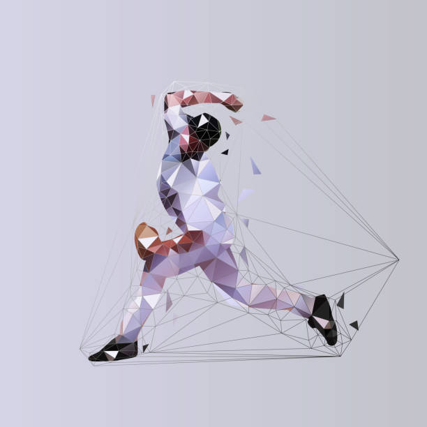 ilustrações de stock, clip art, desenhos animados e ícones de baseball player throwing ball, low polygonal pitcher, isolated geometric vector illustration - baseball silhouette pitcher playing