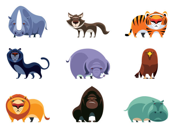 Wild Animals Characters Stock Illustration - Download Image Now -  Hippopotamus, Animal Themes, Gorilla - iStock