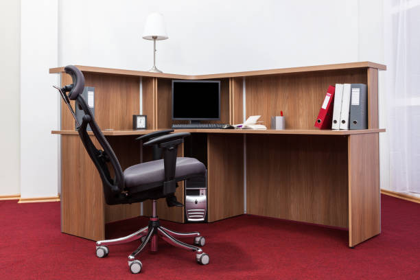 istock office desk with a computer in the room 1131346870