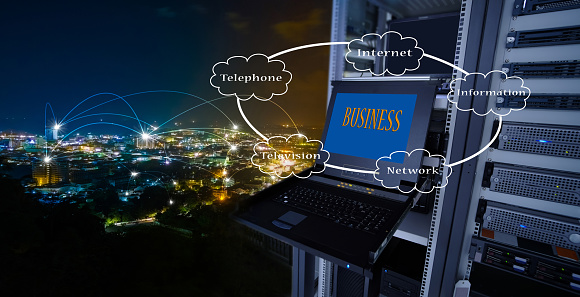 Business and online marketing Concept. blending with cityscape at night