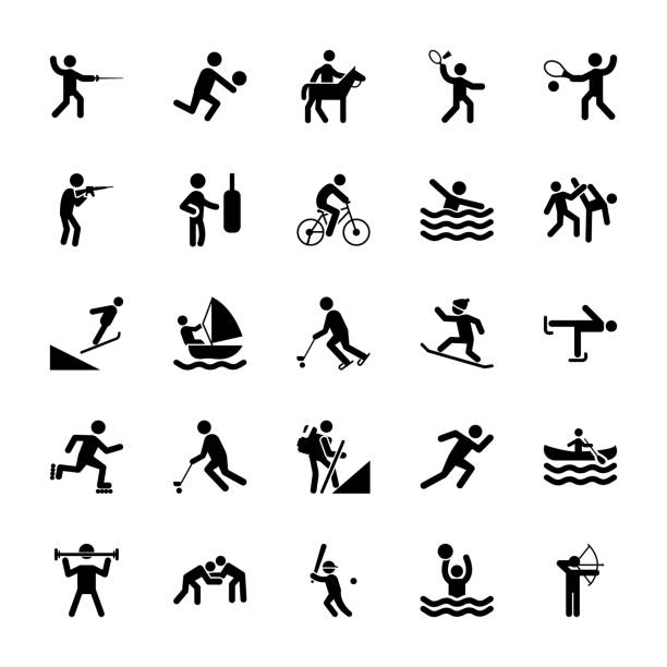 ilustrações de stock, clip art, desenhos animados e ícones de set of olympic games pictograms - football player