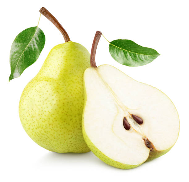 Green yellow pear fruits isolated on white