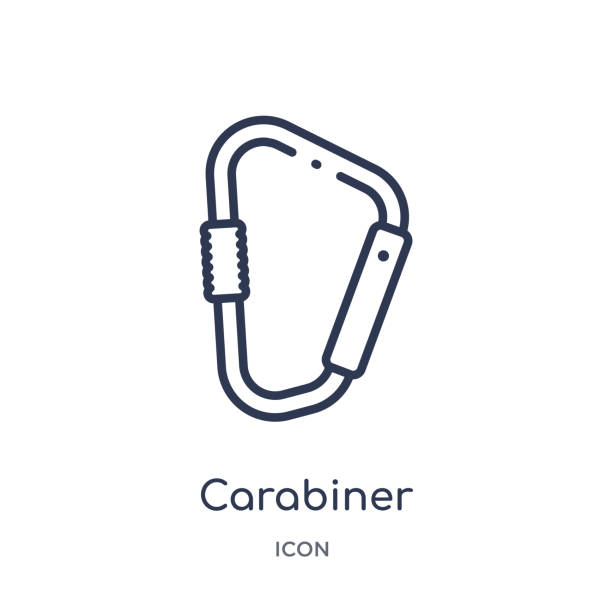 Linear carabiner icon from Camping outline collection. Thin line carabiner vector isolated on white background. carabiner trendy illustration Linear carabiner icon from Camping outline collection. Thin line carabiner vector isolated on white background. carabiner trendy illustration carabiner stock illustrations