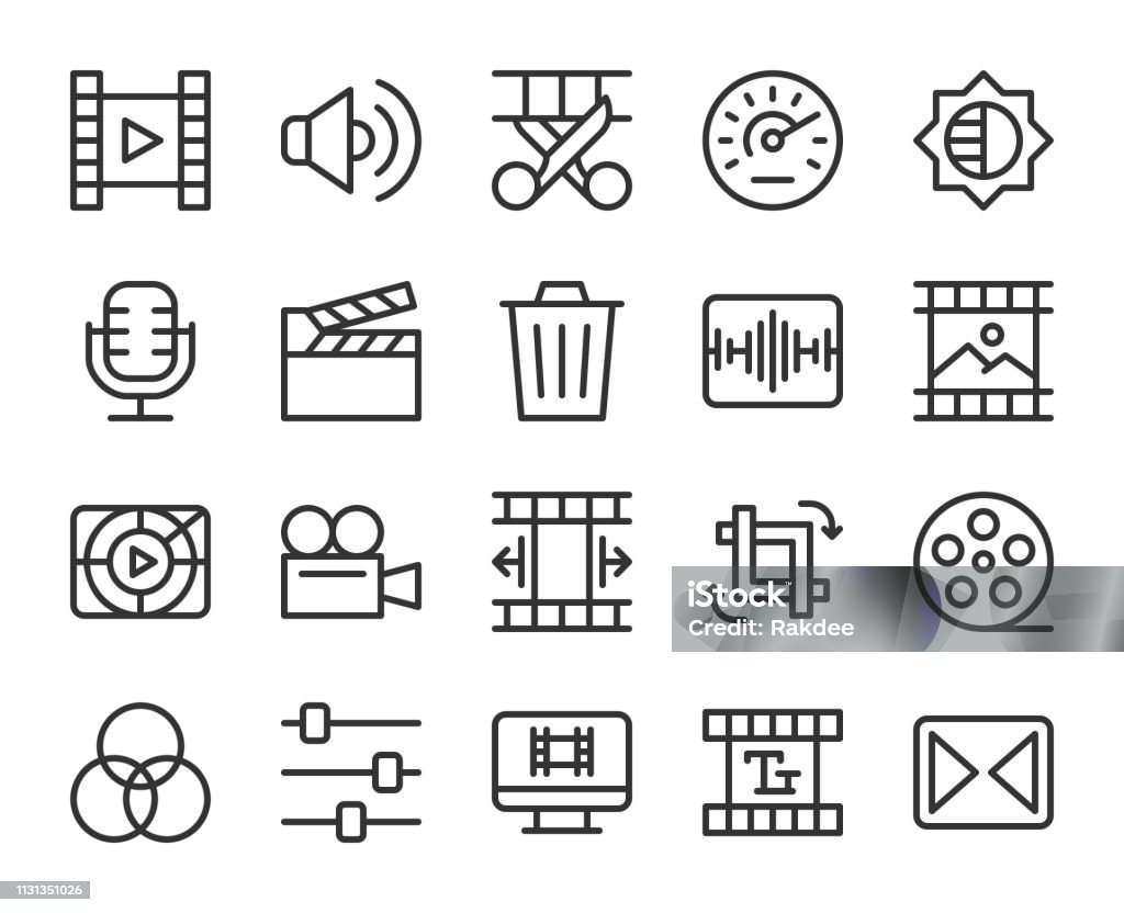 Movie Making and Video Editing - Line Icons Movie Making and Video Editing Line Icons Vector EPS File. Icon Symbol stock vector