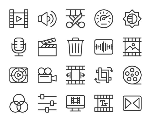 Movie Making and Video Editing - Line Icons Movie Making and Video Editing Line Icons Vector EPS File. editing equipment stock illustrations