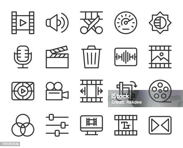 Movie Making And Video Editing Line Icons Stock Illustration - Download Image Now - Icon Symbol, Editing Equipment, Post Production House
