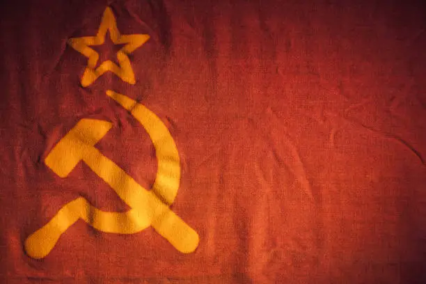 Soviet Union flag fragment with star, hammer and sickle
