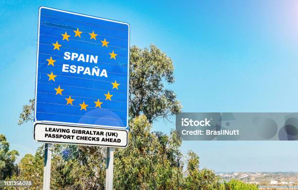 Hard Contentious Border From Uk Territory Of Gibraltar To Spain Stock Photo - Download Image Now
