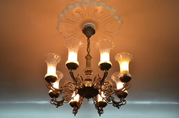 istock Electronic old vintage lamp hanging on vintage wall and ceiling house 1131356529