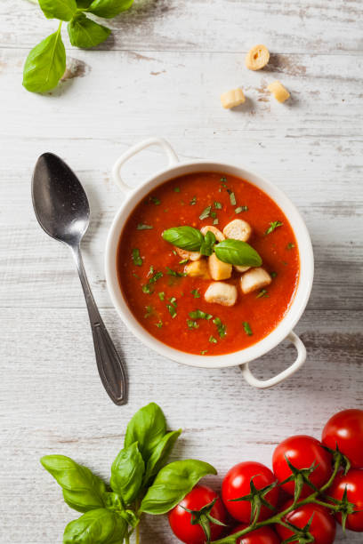 istock Traditional tomato soup, served with croutons. 1131356878