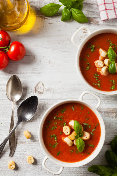 istock Traditional tomato soup, served with croutons. 1131357585