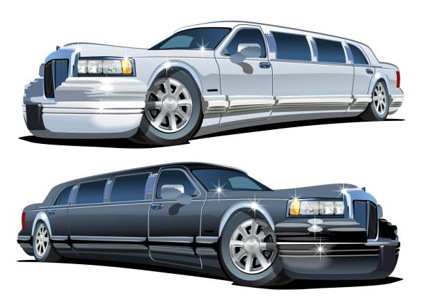 Vector Cartoon limousines set isolated on white Cartoon limousines isolated on white background. Available EPS-10 vector format separated by groups and layers with transparency effects for one-click repaint audi stock illustrations