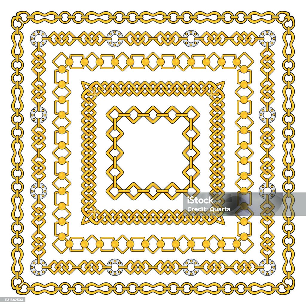 Square Chain Vector Image Square Frame Of Figured Gold Chains Set Isolated On White Background ...