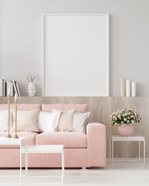 istock Mock up poster in warm home interior background, springtime 1131363276