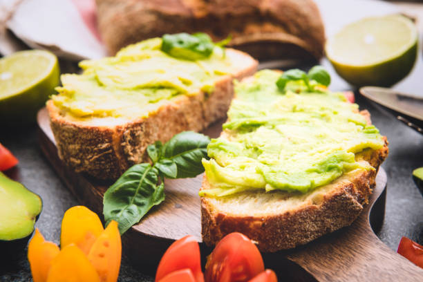 istock Avocado toast with whole grain rye bread. 1131364406
