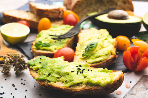 istock Avocado toast with whole grain rye bread. 1131365060
