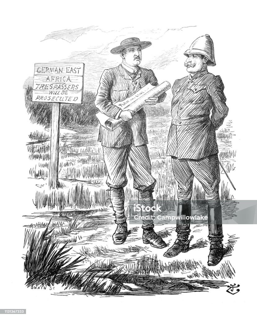 British satire comic cartoon illustrations - German East Africa - illustration From Punch's Almanack 1899. 19th Century Style stock illustration