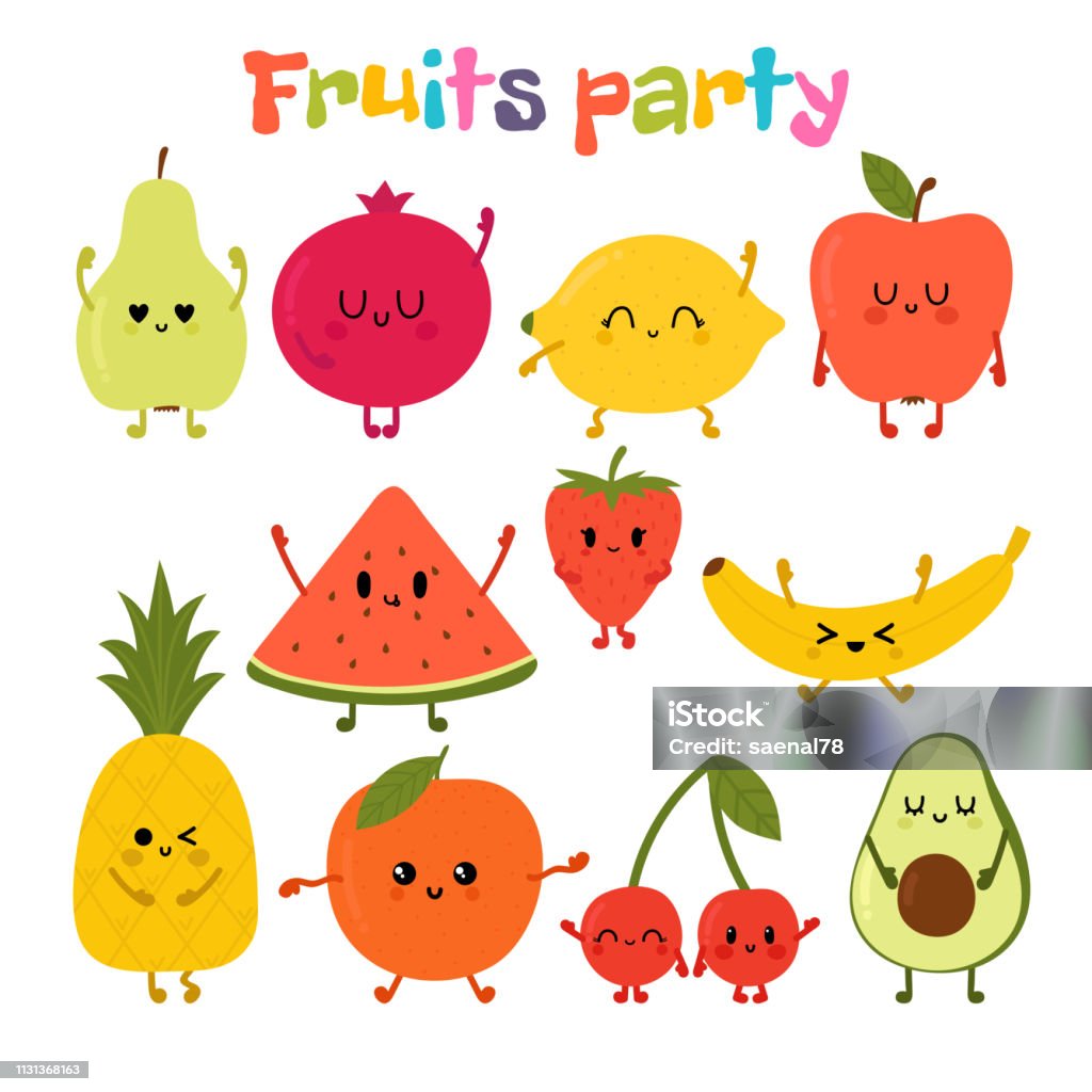 Party With Dancing Fruits Cute Hand Drawn Kawaii Fruits Healthy Style  Collection Flat Style Vegetarian Food Cartoon Stock Illustration - Download  Image Now - iStock