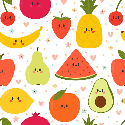 Ilustración de Lindo Patrón Sin Costuras Con Frutas De Dibujos Animados Fondo Saludable Y Creativo Kawaii Textura Moderna Y Elegante Grande Para La Tela Materia Textil Embalaje y más Vectores Libres de Ilustración de Lindo Patrón Sin Costuras Con Frutas De Dibujos Animados Fondo Saludable Y Creativo Kawaii Textura Moderna Y Elegante Grande Para La Tela Materia Textil Embalaje y más Vectores Libres de