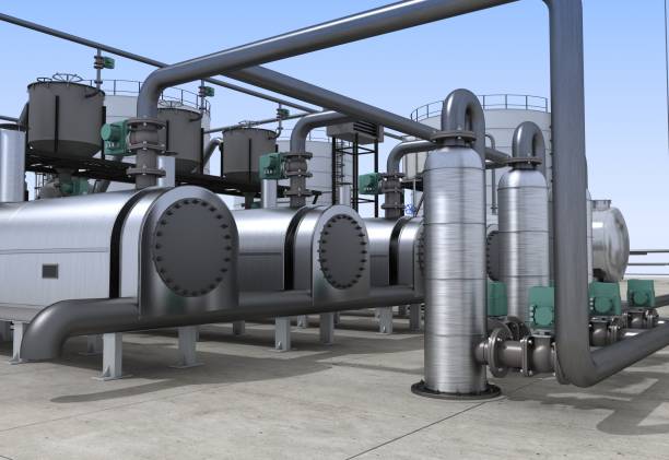 istock oil refinery, chemical production, waste processing plant, exterior visualization, 3D illustration 1131368475
