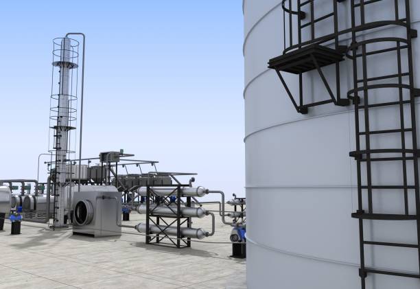 istock oil refinery, chemical production, waste processing plant, exterior visualization, 3D illustration 1131368524