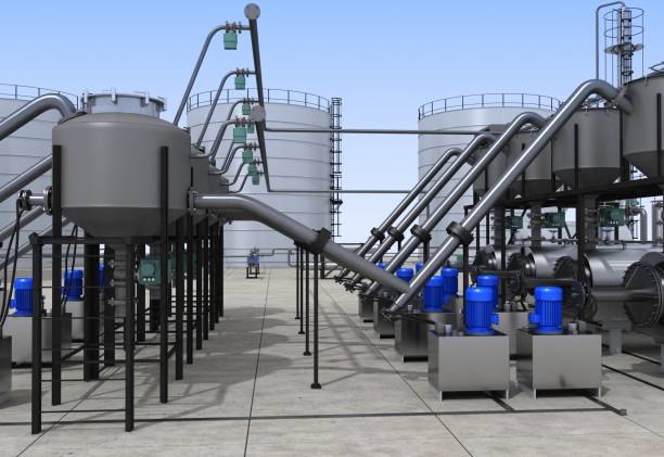 istock oil refinery, chemical production, waste processing plant, exterior visualization, 3D illustration 1131369228