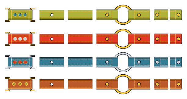 Set of fashionable colored straps with clasps. Women's fashion and accessories. Outline flat vector illustration on white background.