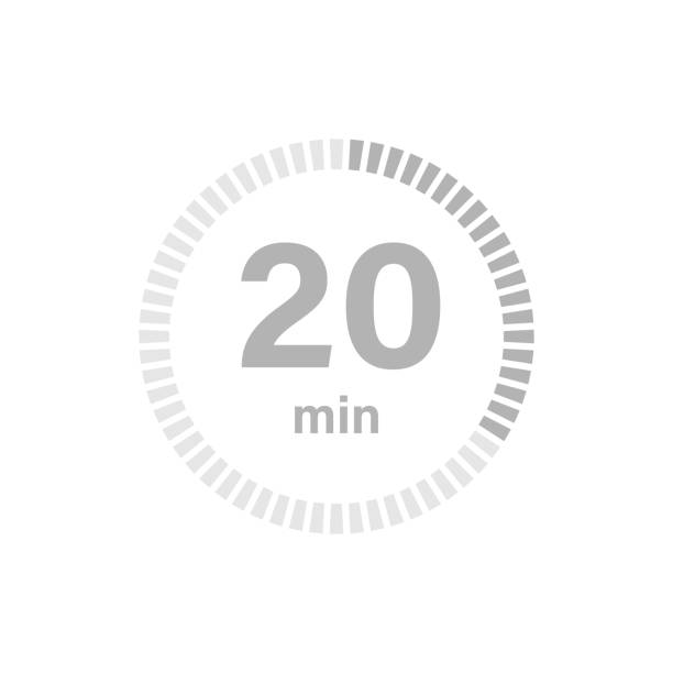 Timer sign 20 min Timer sign 20 min on white background. Countdown minute hand stock illustrations