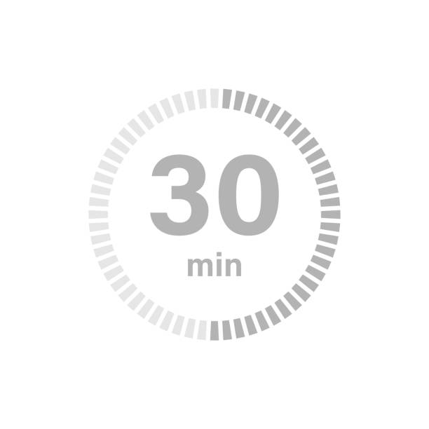 Timer sign 30 min Timer sign 30 min on white background. Countdown number 30 stock illustrations