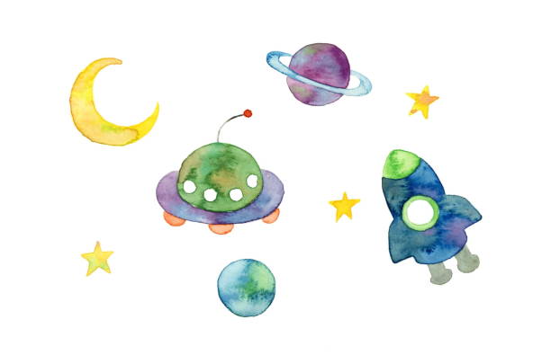 The universe The universe
Pretty planet, rocket and UFO 月 stock illustrations