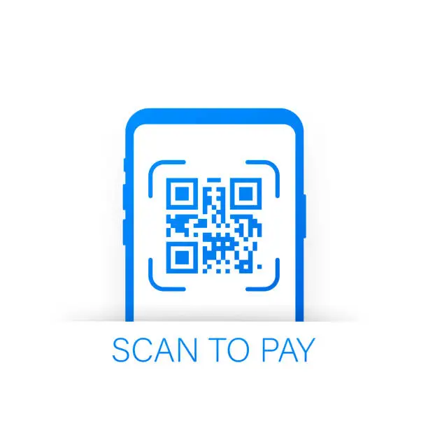 Vector illustration of Scan to pay. Smartphone to scan QR code on paper for detail, technology and business concept. Vector illustration.