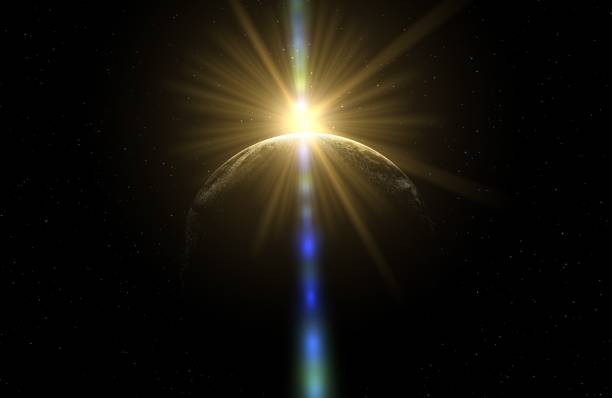 blue lens flare, sun behind the moon