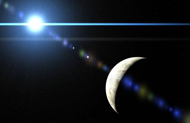 istock lens flare, blue light in front the moon 1131375034