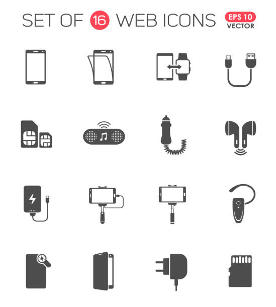 ilustrações de stock, clip art, desenhos animados e ícones de smartphone accessories icon set. smartphone accessories vector icons for web, mobile and user interface design - interface icons flash