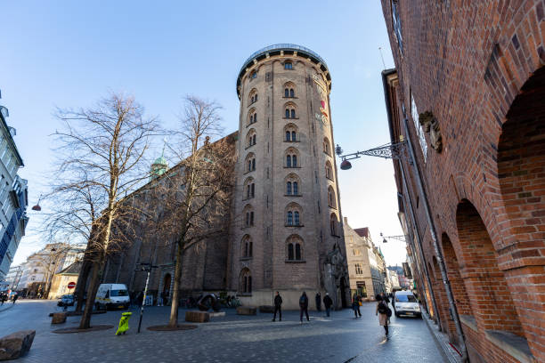 Copenhagen, Denmark - February 22, 2019: The Round Tower in the historic city centre.