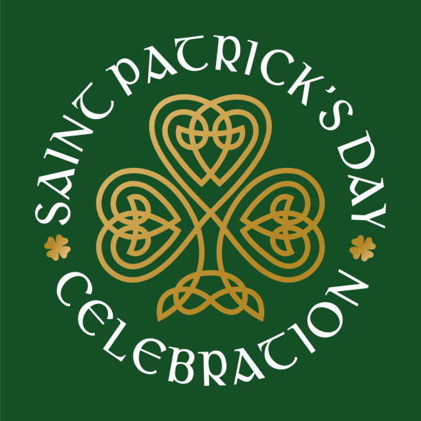 Golden Shamrock. Patrick day symbol on the green background. Golden Shamrock. Patrick day symbol on the green background. - Illustration clover icon stock illustrations
