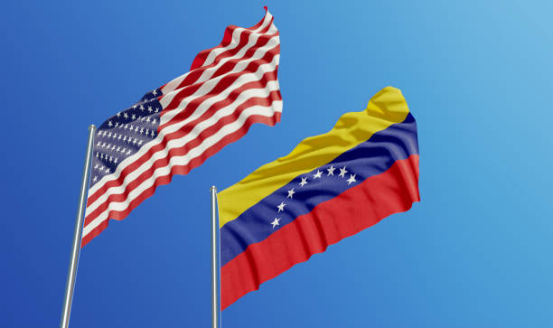istock American and Venezuelan Flags Waving With Wind 1131386274