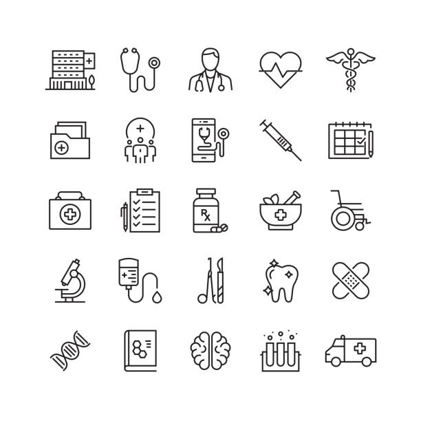 icons im zusammenhang mit der schweres-und medizinischen berufslinie - surgery stock-grafiken, -clipart, -cartoons und -symbole