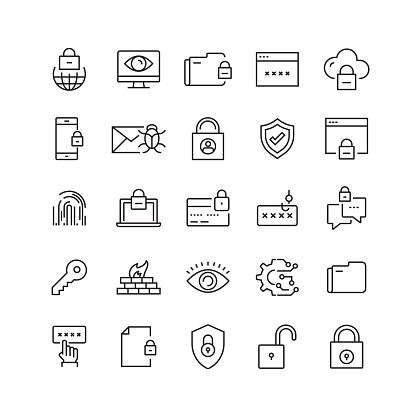 Cyber Security Related Vector Line Icons