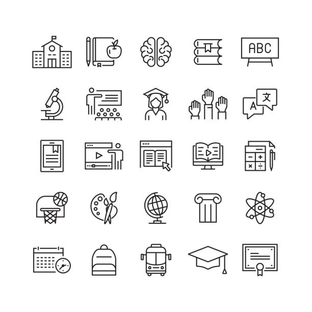 Education and School Related Vector Line Icons Education and School Related Vector Line Icons classroom icons stock illustrations