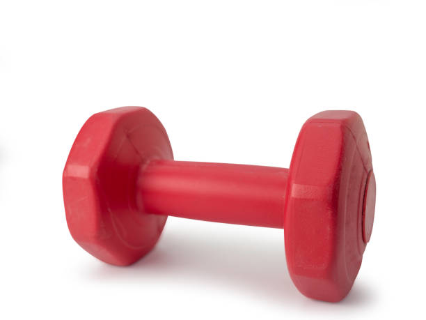 istock Red dumbbell for fitness on white background. (clipping path) 1131389578