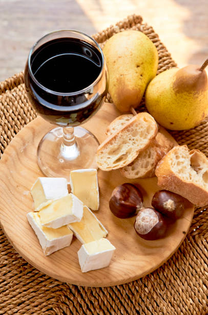 istock Rustic cheese plate in the interior. brie, pears, walnut, bread, red wine 1131391571