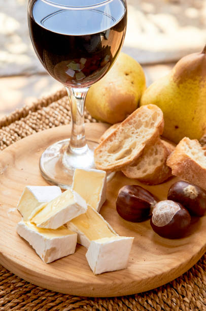 istock Rustic cheese plate in the interior. brie, pears, walnut, bread, red wine 1131391577