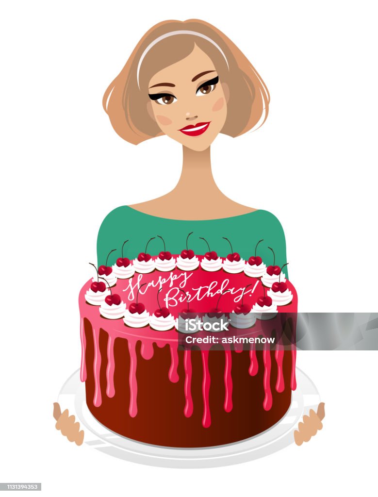 Young woman with a birthday cake Young woman with a birthday cake isolated on a white background. Birthday Cake stock vector