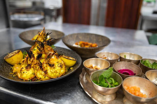 istock Seafood king prawn indian style cooked in a gourmet restaurant 1131395308