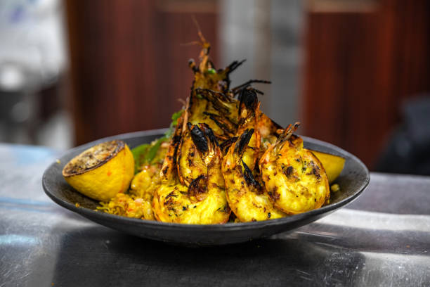 istock Seafood king prawn indian style cooked in a gourmet restaurant 1131395313