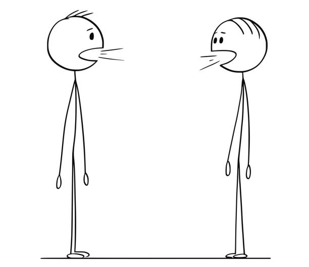 illustrations, cliparts, dessins animés et icônes de bande dessinée de conversation de deux hommes, les deux parlant en même temps - senseless