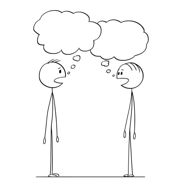 karikatur zweier männer mit leeren sprechblasen - senseless stock-grafiken, -clipart, -cartoons und -symbole